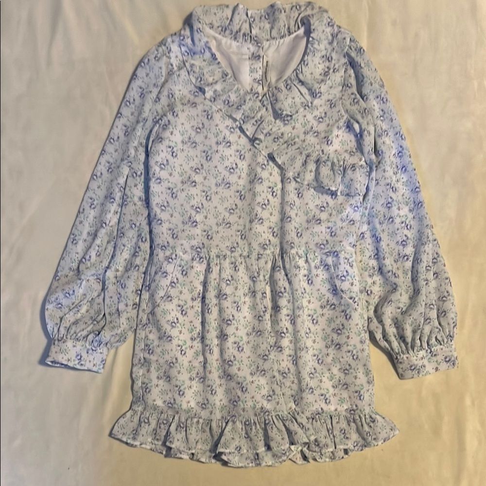Janie and Jack Blue and White Babydoll Dress with Bishop Sleeves